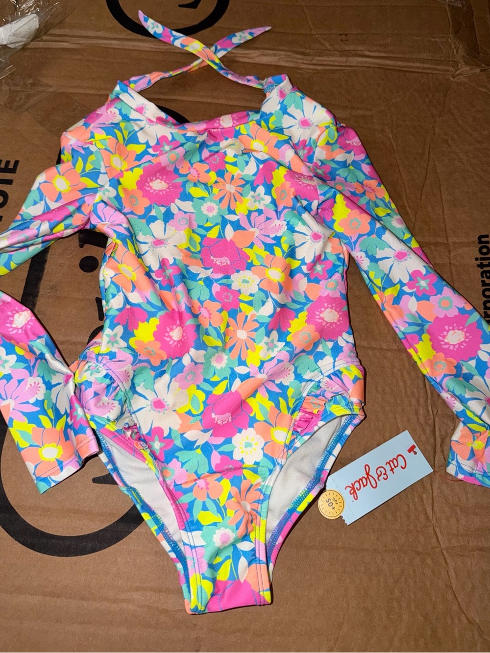 Target Kids Floral Long Sleeve One-Piece Swimsuit - Pink, Blue, Yellow, Green